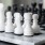 a chess board with white pieces
